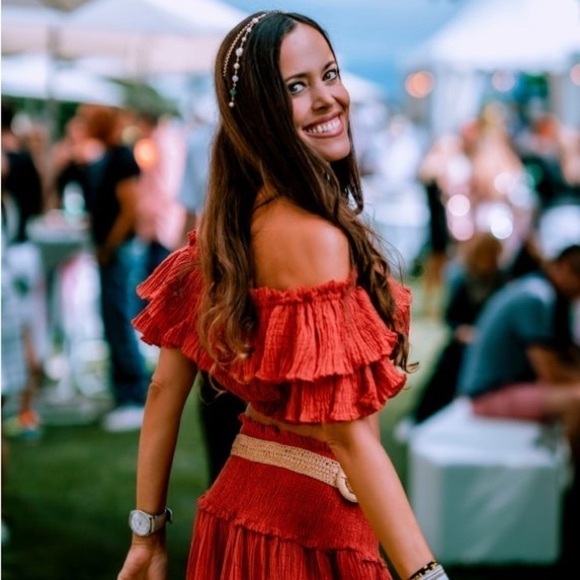 Zimmermann Top Veneto Off-Shoulder Draw Gauze Shell Crinkle Vacation Clay 1 NWT - Picture 8 of 9